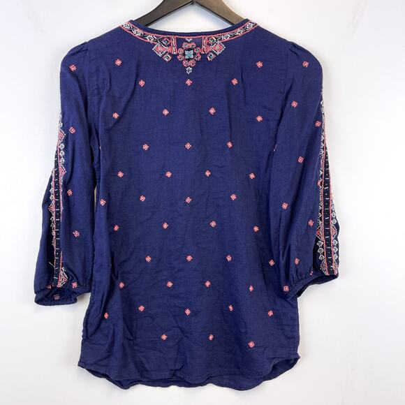 Vanessa Virginia Anthropologie US Size 0 Beaded Embroidered Blouse Top Blue - Picture 8 of 11
